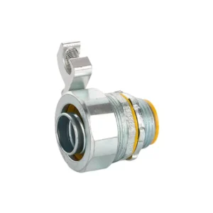 Grounding malleable iron liquid-tight connector with insulated throat