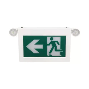 Self-contained maintained running man exit sign and side emergency light combo