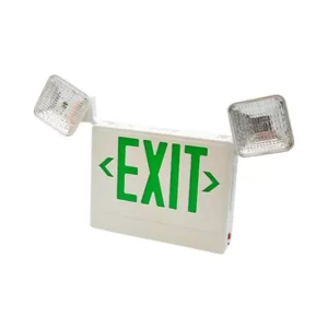 Self-contained maintained text-based exit sign and side emergency light combo