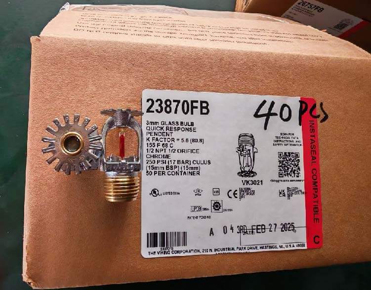 UL/FM Certified ESFR sprinkler Supply for Fire Sprinkler System Project In Phillippines